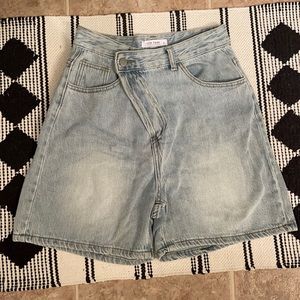 12th Tribe Dylan Bone Asymmetrical Denim Shorts